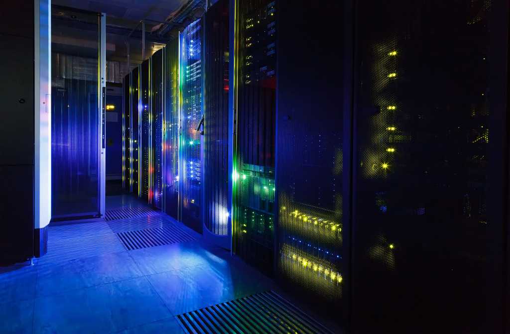 fantastic view of the mainframe in  data center rows