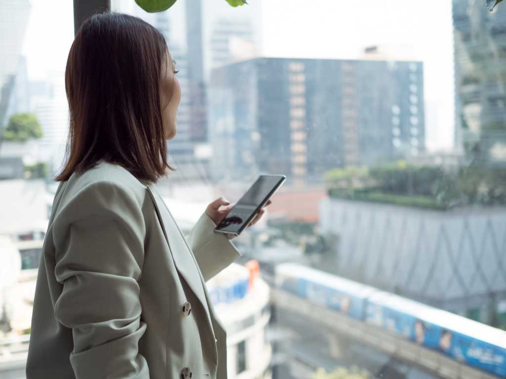Woman using android phone
